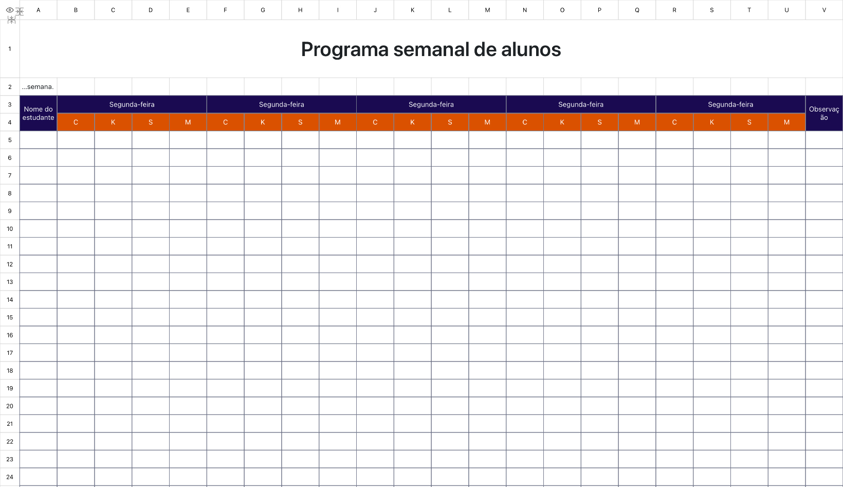 Programa semanal de alunos